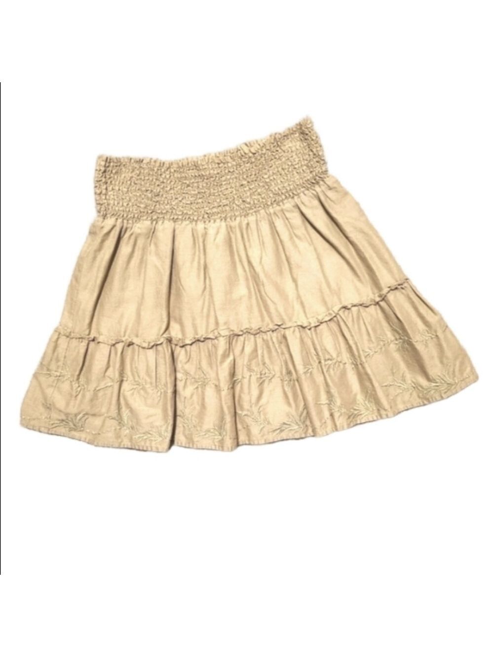 Guess Y2K Embroidered Boho Miniskirt Ruffled Flowy Flared Hem Vintage Khaki